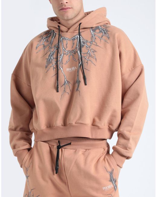 PHOBIA ARCHIVE Pink Terracotta Crop Hoodie With Lightning Camel Sweatshirt Cotton for men
