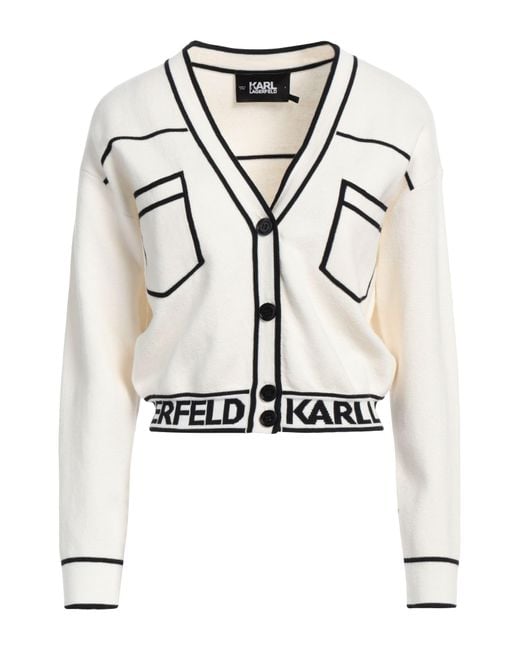 Karl Lagerfeld White Cropped Karl Logo Cardigan