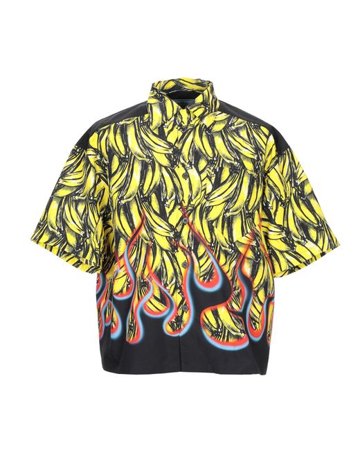Prada Yellow Banana And Flame Print Shirt for men