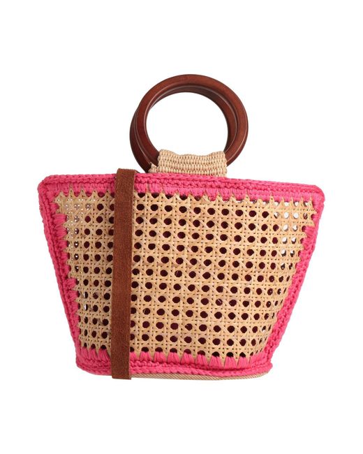 Viamailbag Red Handbag Natural Raffia, Textile Fibers