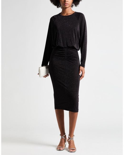 8pm Black Midi Dress Viscose, Polyamide, Metallic Polyester, Elastane