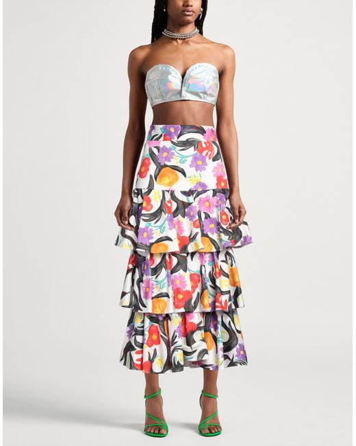 Stella Jean White Maxi Skirt Cotton, Elastane
