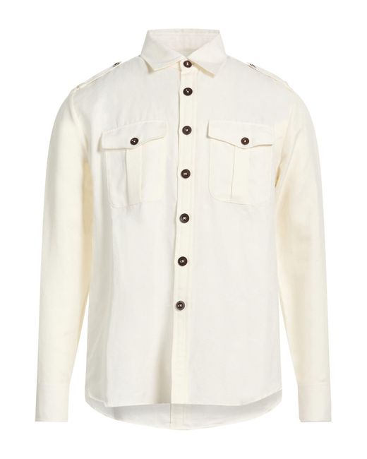 PT Torino White Ivory Shirt Linen, Cotton for men