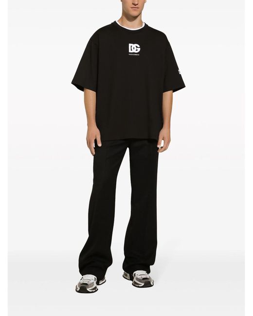 Short-sleeved T-shirt with DG logo patch Dolce & Gabbana de hombre de color Black