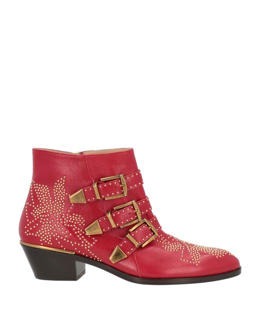 Chloé Red Ankle Boots Leather