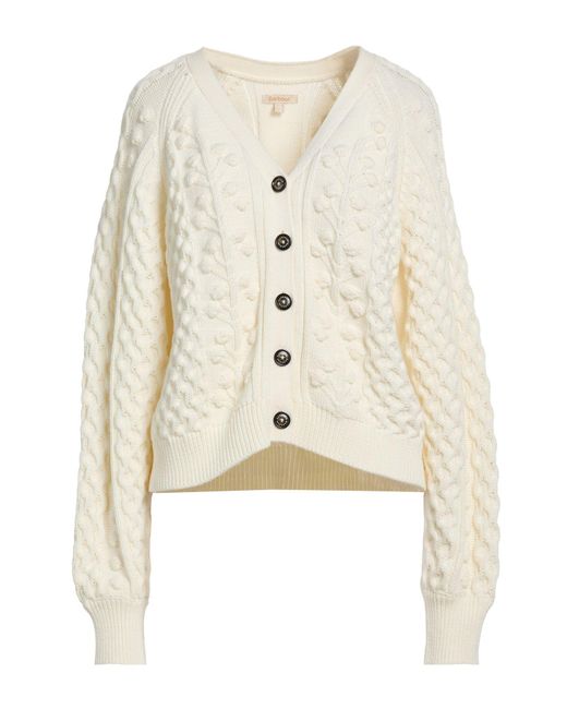 Barbour White Cardigan Cotton, Cashmere, Wool