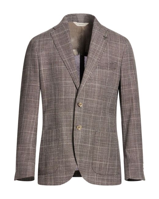 Paoloni Brown Blazer Virgin Wool, Silk, Linen for men