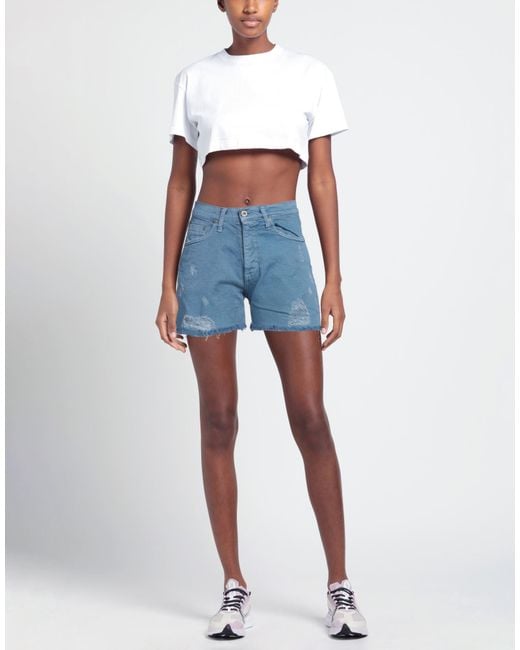 Please Blue Denim Shorts Cotton, Elastane