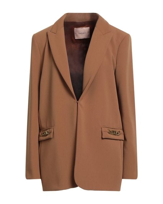 Twinset Brown Camel Blazer Polyester, Viscose, Elastane