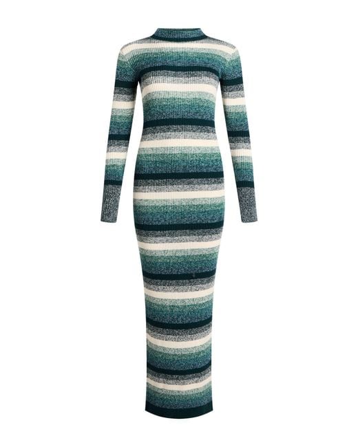 Roberto Collina Green Maxi Dress Merino Wool