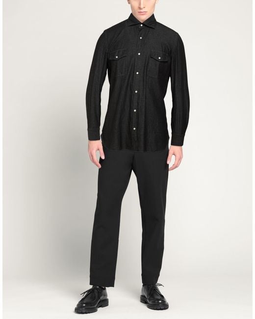 Luigi Borrelli Napoli Black Charcoal Denim Shirt Cotton for men