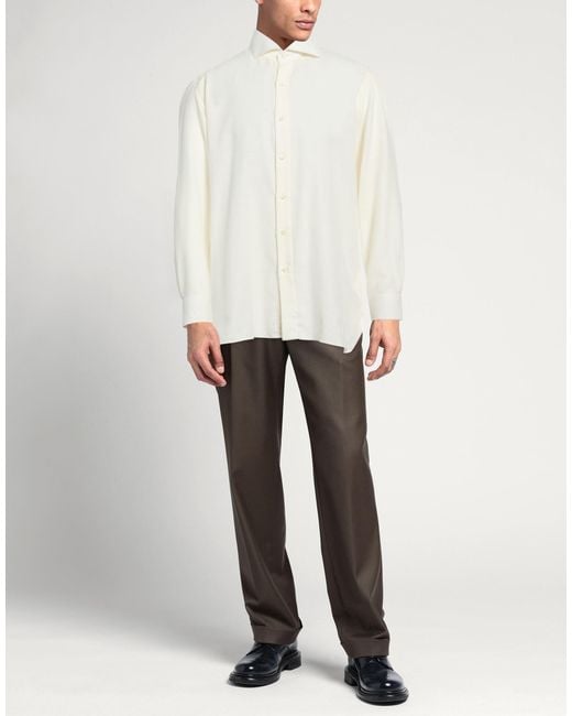 Luigi Borrelli Napoli White Ivory Shirt Cotton, Cashmere for men