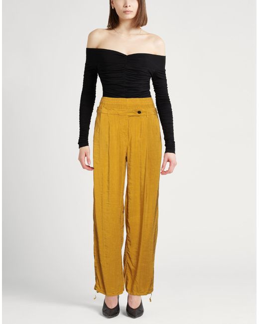 White Sand Yellow Pants Viscose, Rayon, Linen