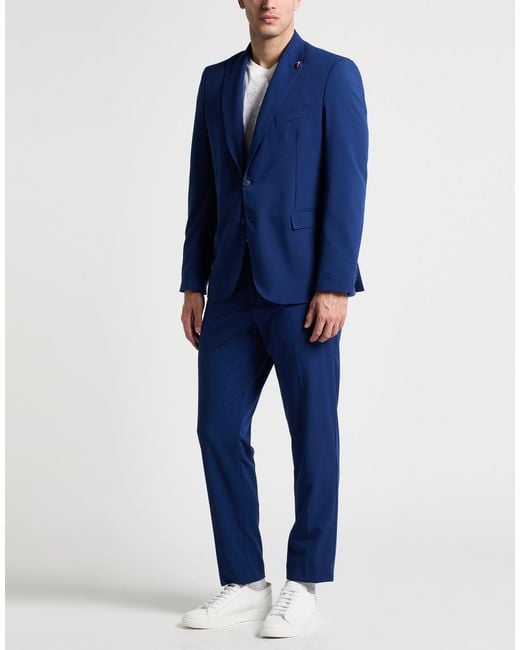 MULISH Blue Suit Polyester, Viscose, Elastane for men