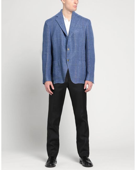 De Petrillo Blue Blazer Linen, Cotton for men