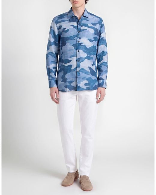 120% Lino Blue Shirt for men