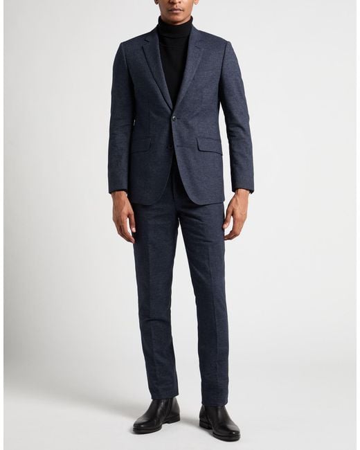 Hackett Blue Suit Linen, Polyester, Elastane for men