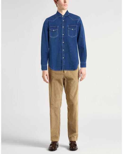 Moorer Blue Denim Shirt Cotton, Linen for men