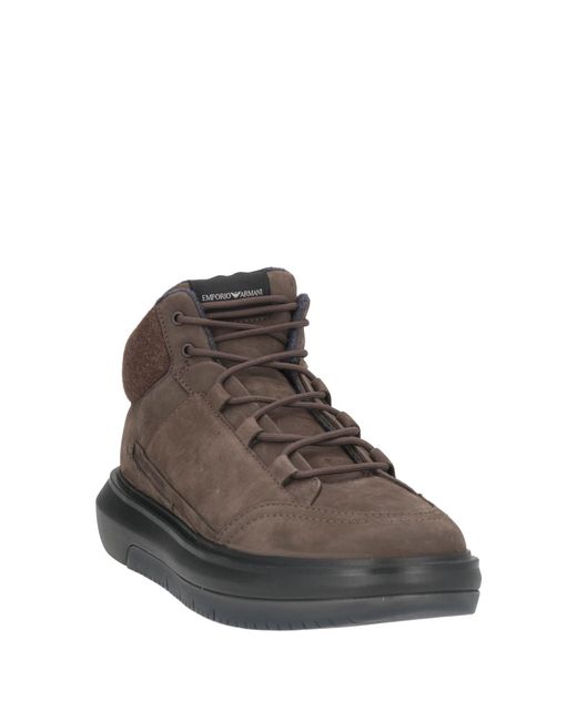 Emporio Armani Brown Sneakers Cow Leather, Polyester for men