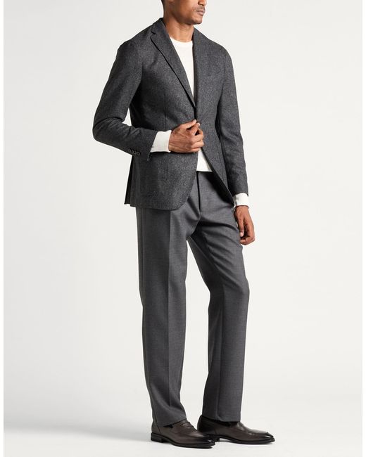 Boglioli Black Charcoal Blazer Virgin Wool, Polyamide, Silk, Polyester, Elastane for men