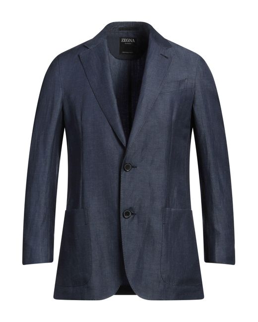 Zegna Blue Slate Blazer Wool, Linen for men