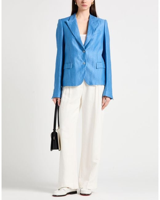Malloni Blue Blazer Linen, Polyamide