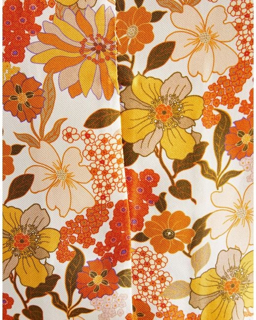 Sandro Yellow Floral-Print Silk V-Neck Top
