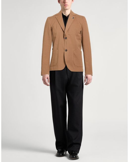 Fred Mello Brown Camel Blazer Cotton, Elastane for men