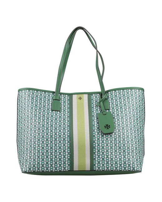 Tory Burch Green Gemini Link Canvas Small Tote