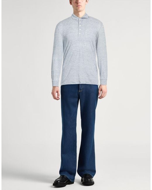 Fedeli Blue Polo Shirt Linen for men