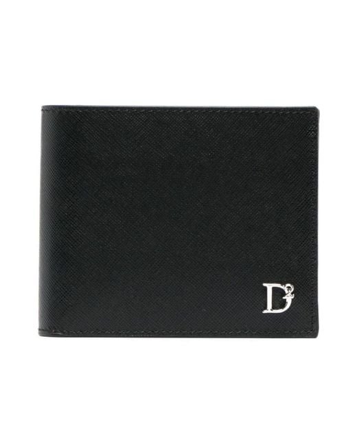 Portefeuille pliant en cuir à plaque logo DSquared² pour homme en coloris Black