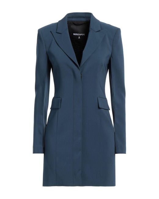Patrizia Pepe Blue Essential Deep Mini Dress Polyester, Elastane