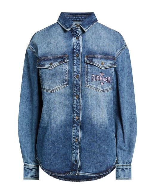 Chiara Ferragni Blue Denim Shirt Cotton, Elastane