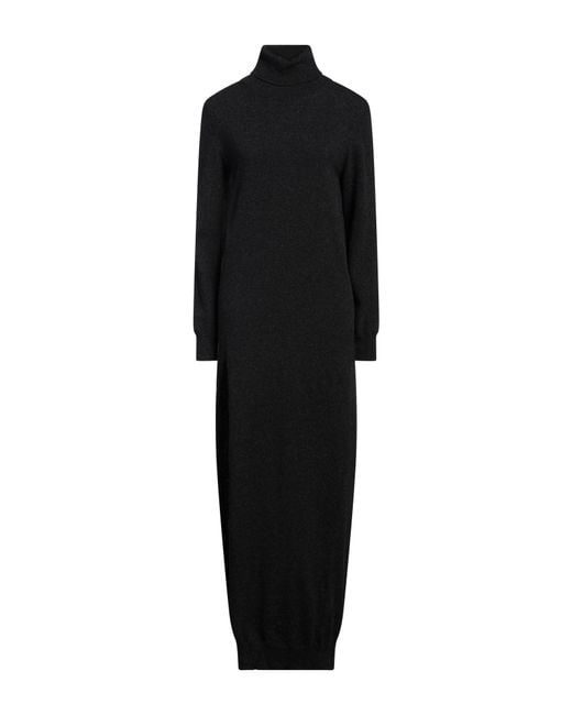 Semicouture Black Charcoal Maxi Dress Virgin Wool, Cashmere