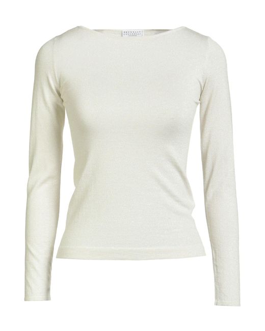 Brunello Cucinelli White Sweater Cashmere, Silk, Polyamide, Metallic Polyester