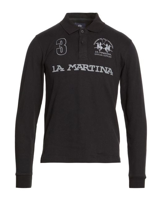 La Martina Black Polo Shirt Cotton for men