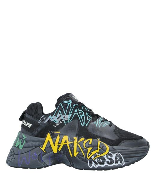 Naked Wolfe Black Graffiti Platform Low Top Sneakers for men