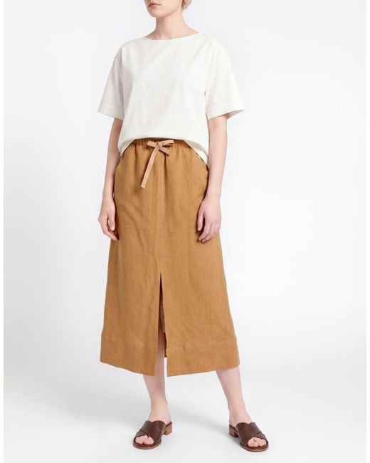 Niu Natural Camel Midi Skirt Linen
