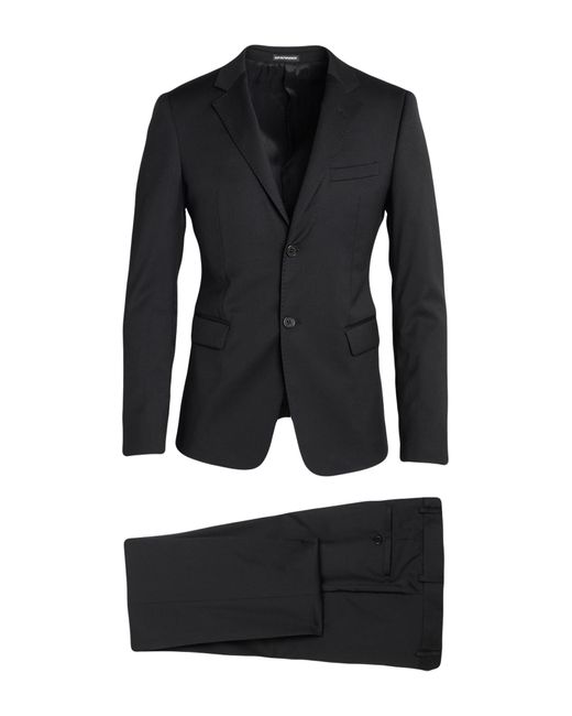 Emporio Armani Black Suit Wool, Elastane for men