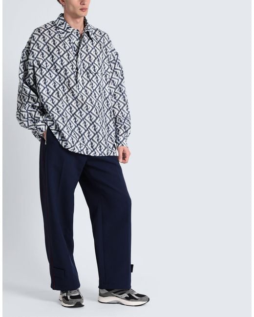 Fendi Blue Logo-Print Linen Shirt for men