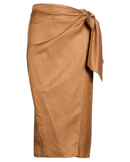 Max Mara Brown Camel Midi Skirt Linen, Silk