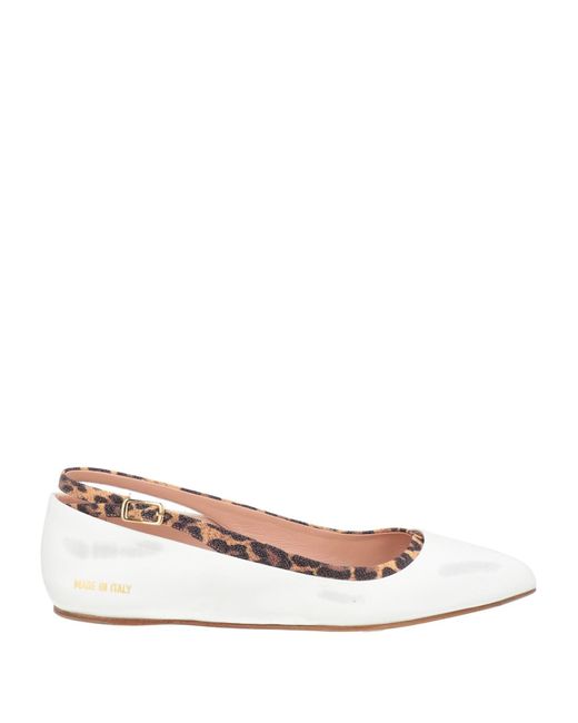 HIDNANDER Natural Ballet Flats Leather, Textile Fibers