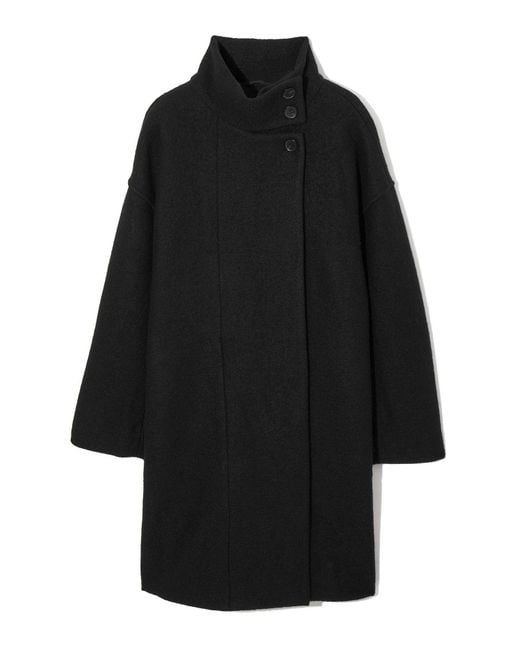COS Black Funnel-neck Boiled-wool Coat