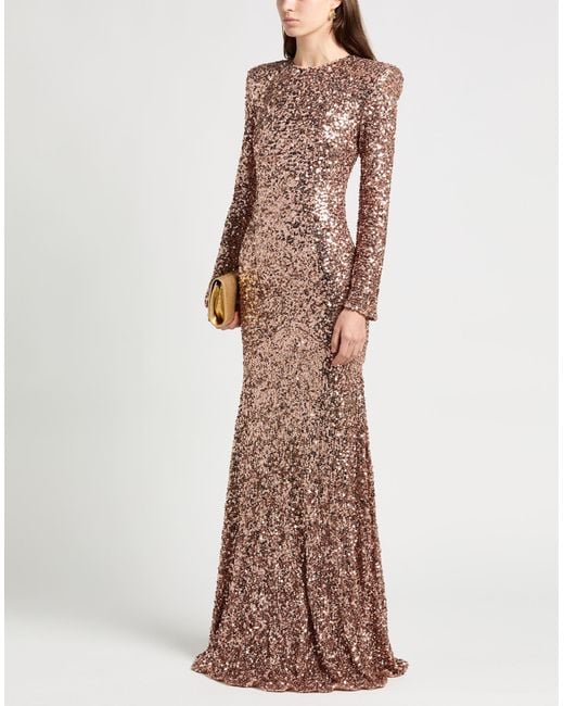 Elisabetta Franchi Brown Blush Maxi Dress Polyester, Elastane