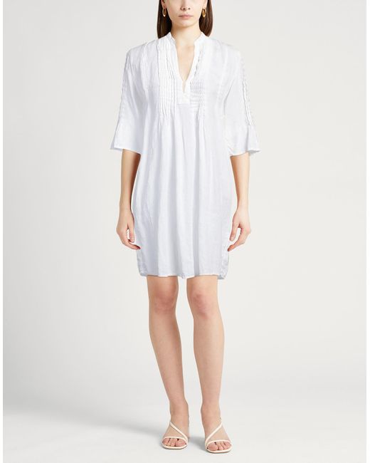 Vestito Corto di 120% Lino in White