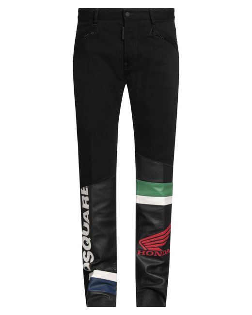 DSquared² Black Jeans Cotton, Elastane, Calfskin for men