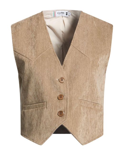 Please Natural Sand Tailored Vest Polyester, Elastane