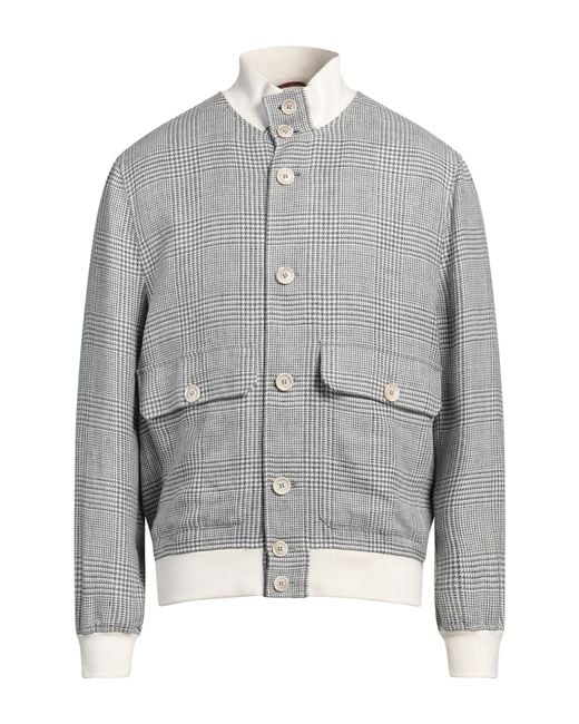 Brunello Cucinelli Gray Checked Linen, Wool And Silk Jacket for men