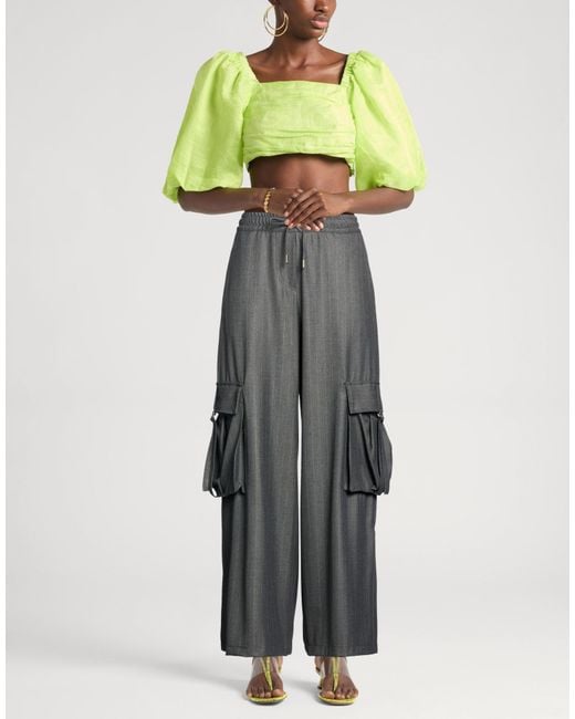 Motel Gray Pants Polyester, Viscose, Elastomultiester