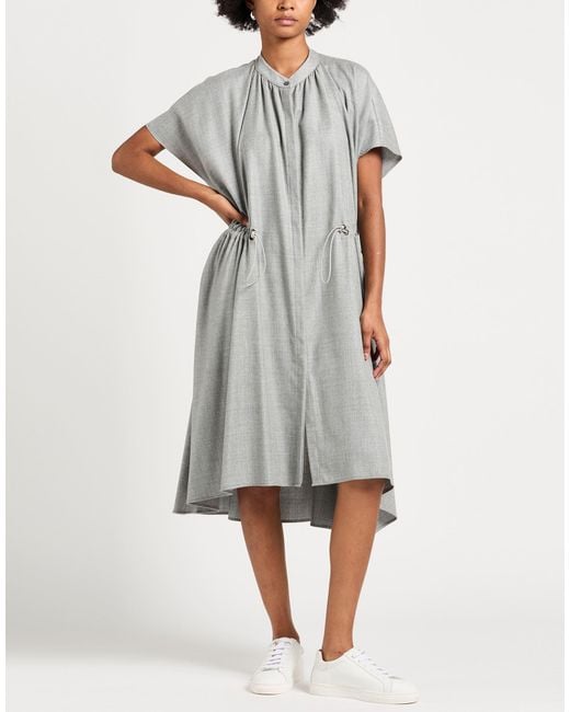 Eleventy Gray Midi Dress Wool, Metallic Fiber, Polyamide